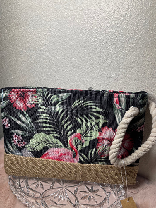 Floral Flamingo Print Zipper pouch
