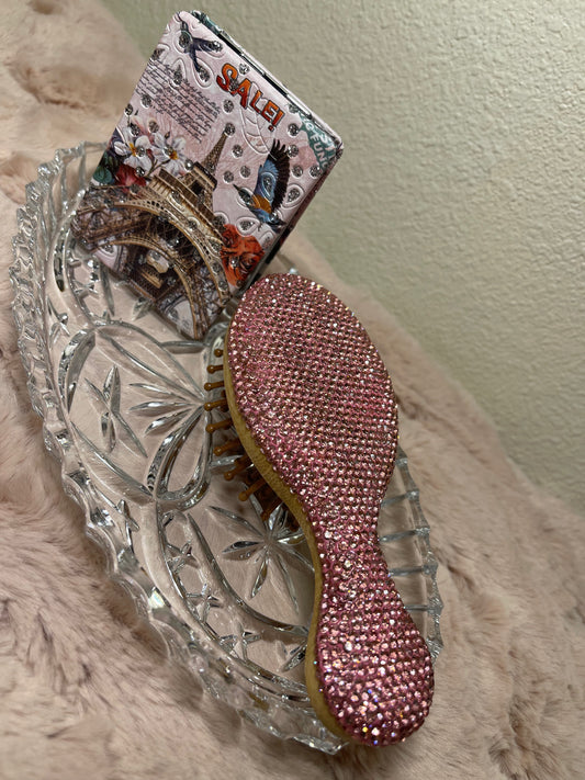 Rhinestone Design Hair Brush & mirror Set