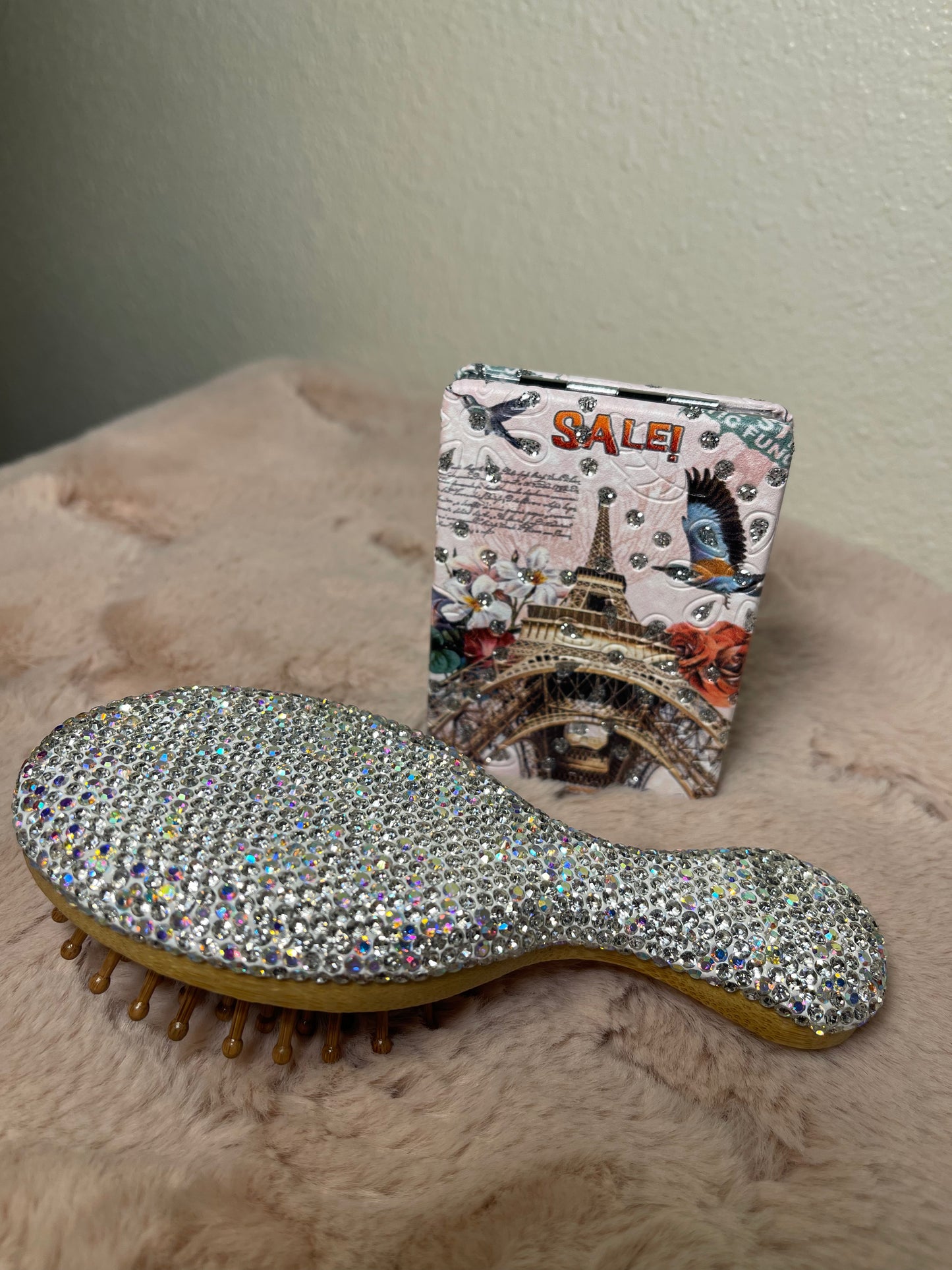 Rhinestone Design Hair Brush & mirror Set